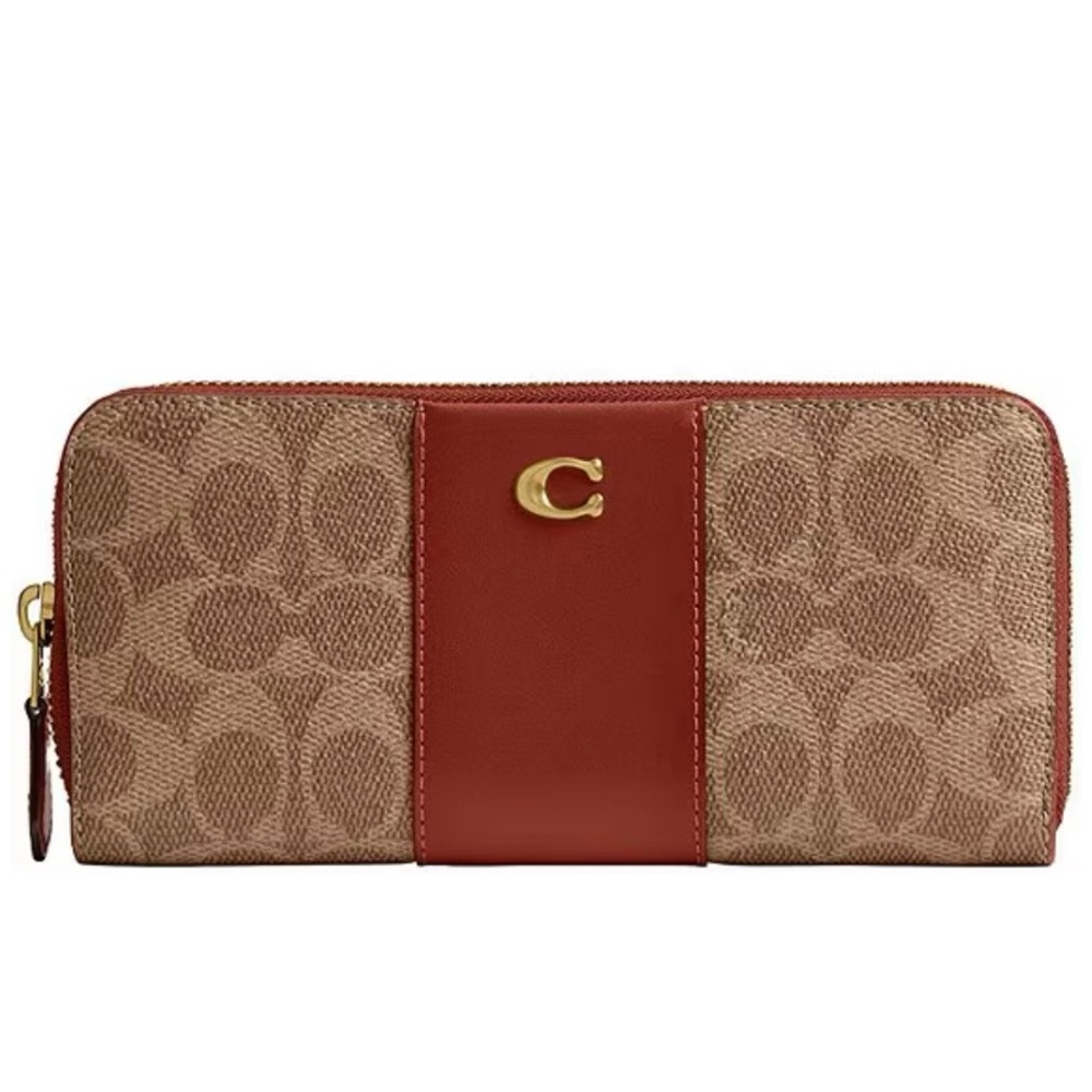Coach Essential Slim Accordion Zip Wallet in Signature Canvas in Brass/Tan Rust
